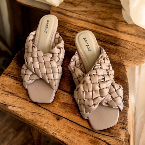 BAMBOO Beige Woven Braided Slide Sandals Size 6.5 NEW NWOB - Picture 1 of 6